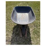 Wheelbarrow with Blue Metal Tub & Wooden Handles - Single Wheel