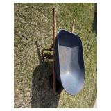 Wheelbarrow with Blue Metal Tub & Wooden Handles - Single Wheel