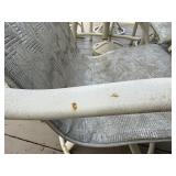 Round Glass-Top Outdoor Patio Table Set with Umbrella - 6 Woven Sling Chairs, White