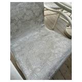 Round Glass-Top Outdoor Patio Table Set with Umbrella - 6 Woven Sling Chairs, White