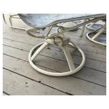 Round Glass-Top Outdoor Patio Table Set with Umbrella - 6 Woven Sling Chairs, White