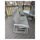 Round Glass-Top Outdoor Patio Table Set with Umbrella - 6 Woven Sling Chairs, White