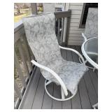 Round Glass-Top Outdoor Patio Table Set with Umbrella - 6 Woven Sling Chairs, White