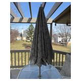 Round Glass-Top Outdoor Patio Table Set with Umbrella - 6 Woven Sling Chairs, White