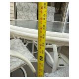 Round Glass-Top Outdoor Patio Table Set with Umbrella - 6 Woven Sling Chairs, White