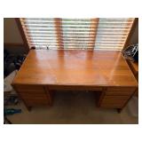 HON Oak Wood Office Desk - 6-Drawer Double Pedestal with Center Kneehole