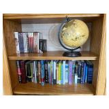 Globe on Stand with Assorted Books & DVDs - Wooden Shelf Display