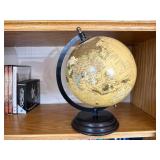 Globe on Stand with Assorted Books & DVDs - Wooden Shelf Display