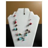 Floating Coral & Turquoise Beaded Necklace, Shells, Red Coral Pendant & More!
