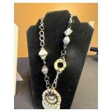 Red Bead Necklace Set with Treska Sunburst Pendant & Silver Tone Charm Necklaces