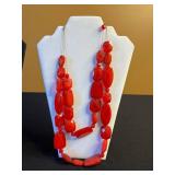 Red Bead Necklace Set with Treska Sunburst Pendant & Silver Tone Charm Necklaces