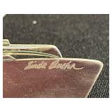 Signed Sterling Pendant Necklace - Rectangular Dark Stone on Silver-Tone Chain