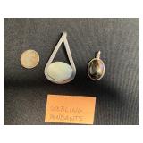 Sterling Silver Pendants - Pair with Oval Cabochons, 925 Mexico - quarter pictured for sizing
