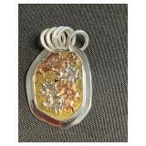 Sterling Silver Pendants - Orange Jasper Cabochon & Gold-Copper Mosaic (Lot of 2) - quarter pictured for sizing