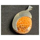 Sterling Silver Pendants - Orange Jasper Cabochon & Gold-Copper Mosaic (Lot of 2) - quarter pictured for sizing