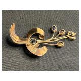 Coro Sterling Floral Burst Brooch & Truart Sterling Crescent Gem Brooch (missing stone)