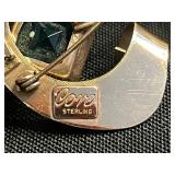 Coro Sterling Floral Burst Brooch & Truart Sterling Crescent Gem Brooch (missing stone)