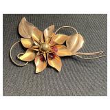 Coro Sterling Floral Burst Brooch & Truart Sterling Crescent Gem Brooch (missing stone)