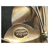 Coro Sterling Floral Burst Brooch & Truart Sterling Crescent Gem Brooch (missing stone)