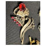 Vintage Jewelry Collection: Rhinestone Necklace, Turquoise & Crystal Brooches, Pins - all missing stones or back pins