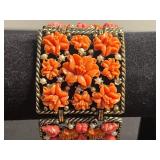 Matching Gold-Tone Coral Floral Bracelet (missing stone) & Earrings AND Matching Necklace & Bracelet w Large Iridescent Crystals & More!