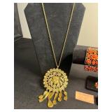 Matching Gold-Tone Coral Floral Bracelet (missing stone) & Earrings AND Matching Necklace & Bracelet w Large Iridescent Crystals & More!