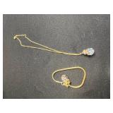 Matching Gold-Tone Coral Floral Bracelet (missing stone) & Earrings AND Matching Necklace & Bracelet w Large Iridescent Crystals & More!