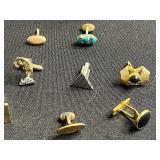 Lot of Mismatched/Single Cufflinks with Blue Cabochon, Inlays & Turquoise Accents