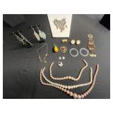 Vintage Pearl (unverified) Necklace Set With Heart Pendant & Leaf Earrings - Assorted Jewelry Collection