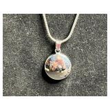 Abalone Pendant Necklace with Hammered Teardrop Earrings Set