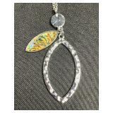 Abalone Pendant Necklace with Hammered Teardrop Earrings Set