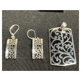 Coordinating Silver-Tone Filigree Necklace Set with Teardrop Earrings and Pendant