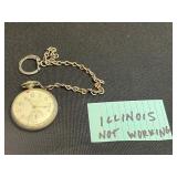 Illinois Pocket Watch on Chain & Timex Gold-Tone Wristwatch (Lot of 2) - untested