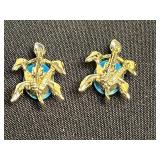 Turquoise Drop Pendant Necklace Set, Opal Like Pendant on 14K GF Chain; Plus Turquoise Turtle Earrings
