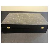 Vintage Black Jewelry Box - Star Pattern Top, Red Velvet Interior & Mirror
