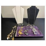 Assorted Lariat Necklaces - Gold tone & Silver-Tone Fashion Jewelry in Display Case