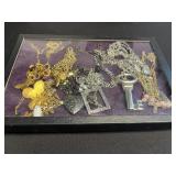Assorted Lariat Necklaces - Gold tone & Silver-Tone Fashion Jewelry in Display Case