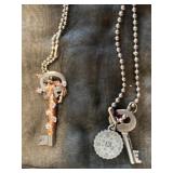 Assorted Trendy Necklaces & Pendants - Agate Slices, Enamel Tiles, Beads in a Display Case