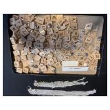Scrabble Tiles with Silver Chains - Wooden Letter Tiles in Display Case for Jewelry Making