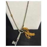 Vintage Key & Charm Necklaces Set with Purple Stamp Pendant & Tassels in Display Case