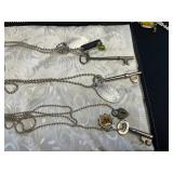 Vintage Key & Charm Necklaces Set with Purple Stamp Pendant & Tassels in Display Case