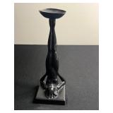 Black Abstract Candlestick Sculpture - Female Figure on Square Base