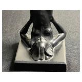 Black Abstract Candlestick Sculpture - Female Figure on Square Base