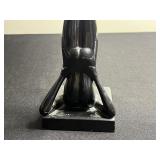 Black Abstract Candlestick Sculpture - Female Figure on Square Base