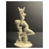Nude Female Figure on Stylized Tree Sculpture - Made in Italy Ivory Finish