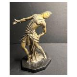 Bronze-Tone Female Dancer Sculpture on Octagonal Black Base - broken fingers