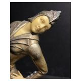 Bronze-Tone Female Dancer Sculpture on Octagonal Black Base - broken fingers