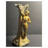 Bronze Finish Nude Female Figure Sculpture with Draped Backdrop - see crack