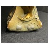 Bronze Finish Nude Female Figure Sculpture with Draped Backdrop - see crack