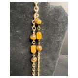 Three-Piece Necklace Set - Garnet Red & Mint Bead Necklace, White Bone Collar, Brown Bead Chain, Giraffe Pin